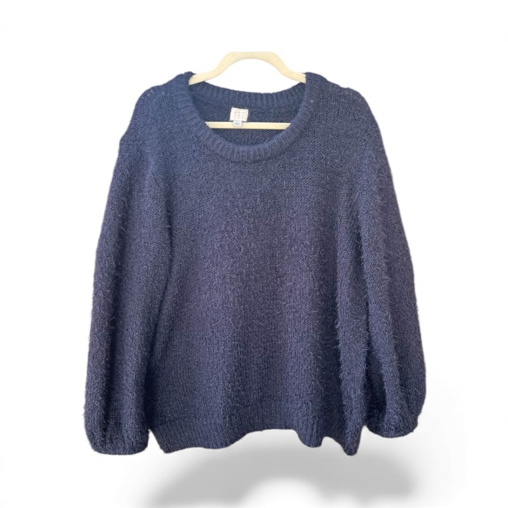 Fuzzy Oversized Crewneck Sweater by A New Day, Dark Navy Size S
